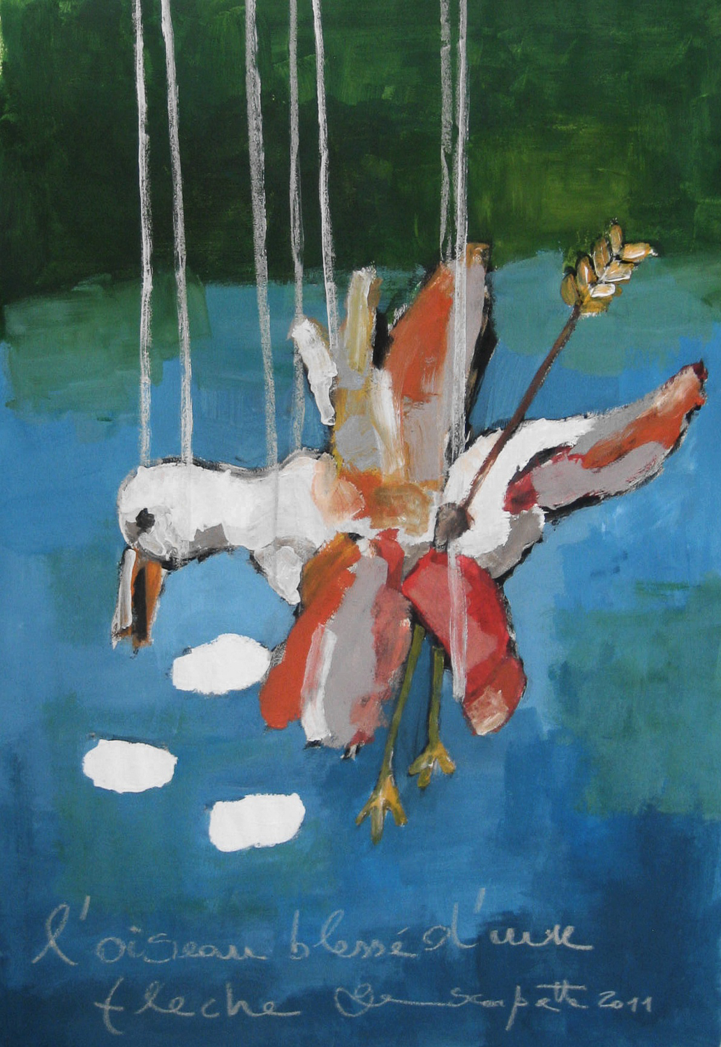 l'oiseau blessé d'une flèche, 50x70 cm, acrylique sur papier/acrylic on paper